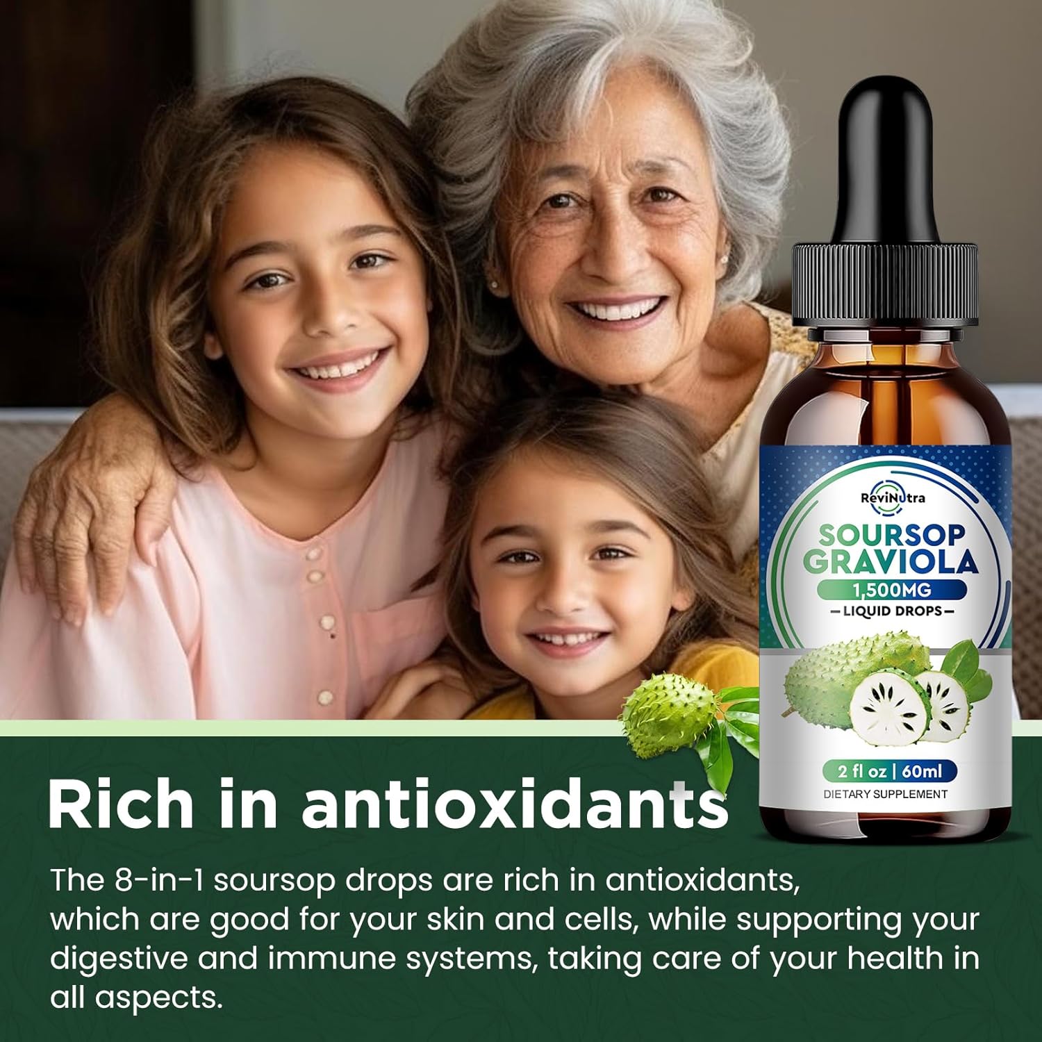 Iron Gummies and Soursop Graviola Liquid Drops Bundle for Adults and Kids by ReviNutra