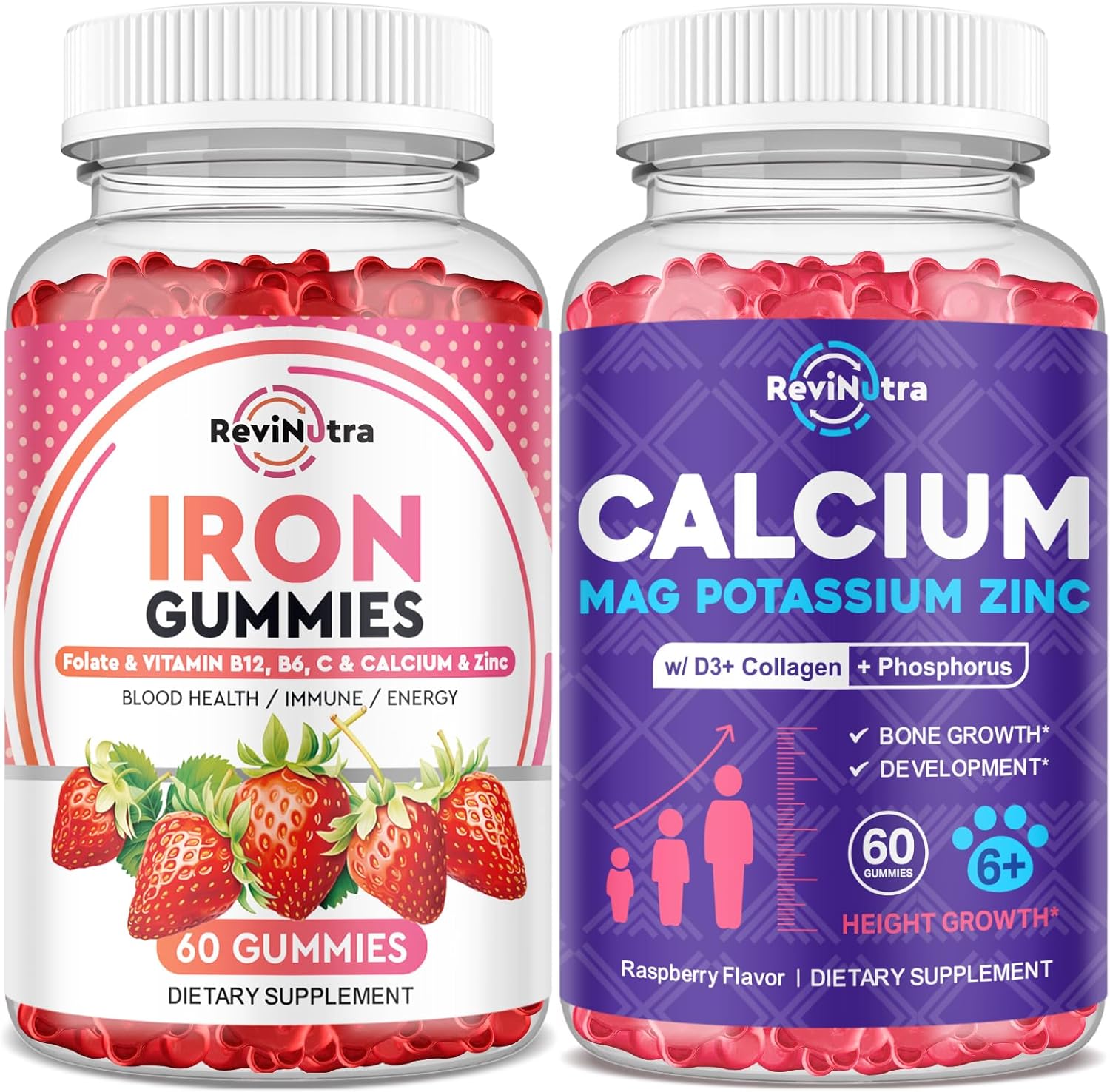 Iron Gummies for Adults & Kids with Calcium, Potassium, and Magnesium - Value Bundle