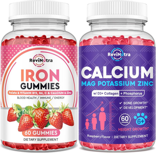 Iron Gummies for Adults & Kids with Calcium, Potassium, and Magnesium - Value Bundle