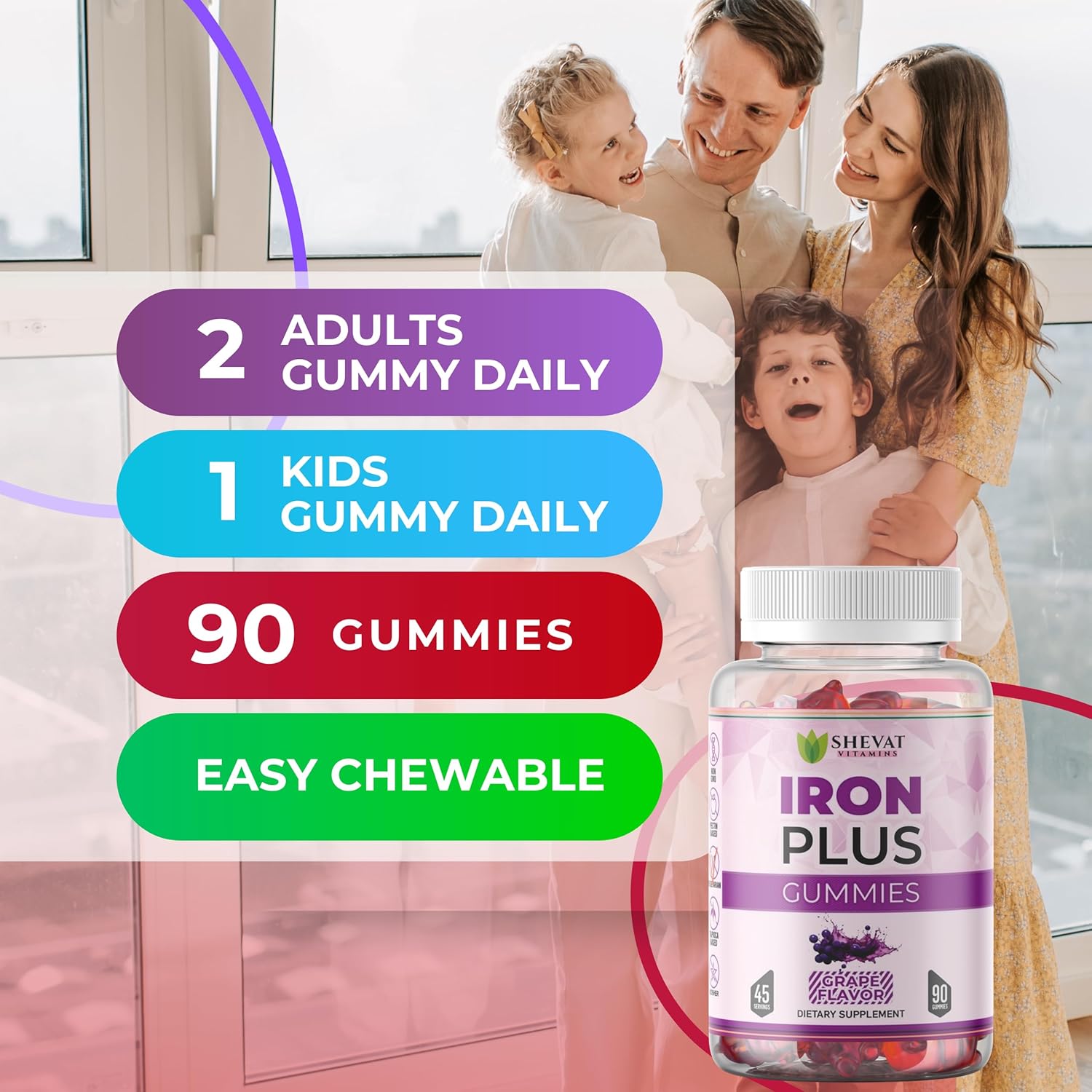 Iron Gummies for Women, Men, and Kids - Chewable Iron Supplements for Anemia - Vegan Iron Vitamins - Grape Flavor - USA Made