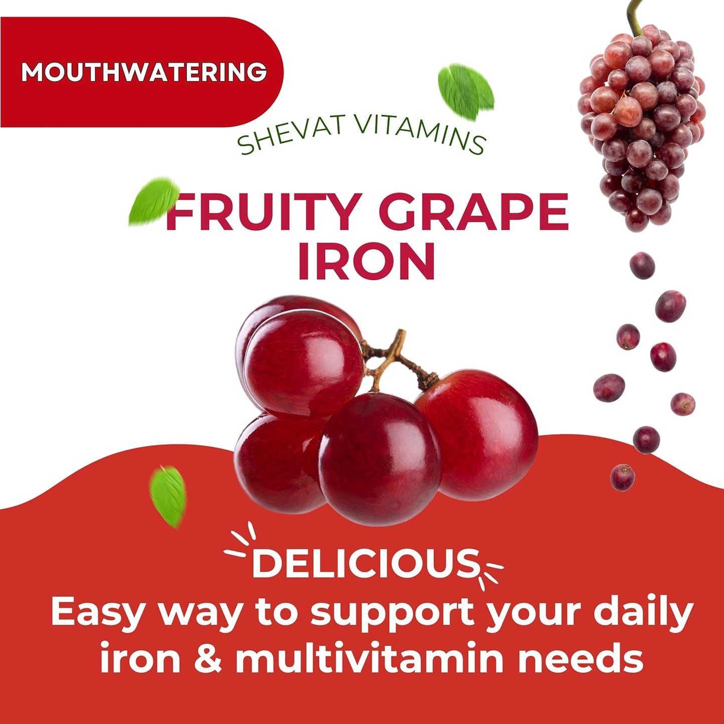 Iron Gummies for Women, Men, and Kids - Chewable Iron Supplements for Anemia - Vegan Iron Vitamins - Grape Flavor - USA Made