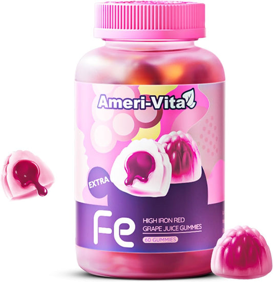Iron Gummies for Women, Men & Kids with Vitamin C, B12, B6, Folic Acid - Sugar-Free Grape Flavor - 60 Count