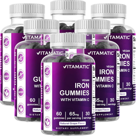 Iron Gummies Supplement 65 mg for Women & Men - 60 Vegan Gummies - Tasty Iron Vitamin with Vitamin C