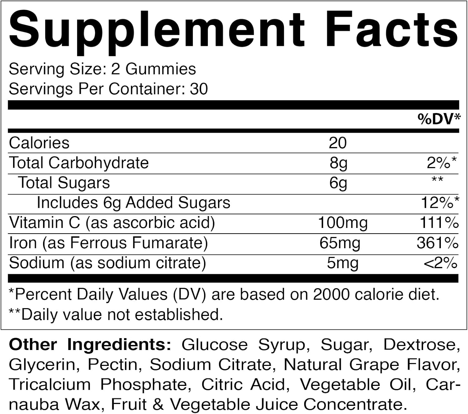 Iron Gummies Supplement 65 mg for Women & Men - 60 Vegan Gummies - Tasty Iron Vitamin with Vitamin C