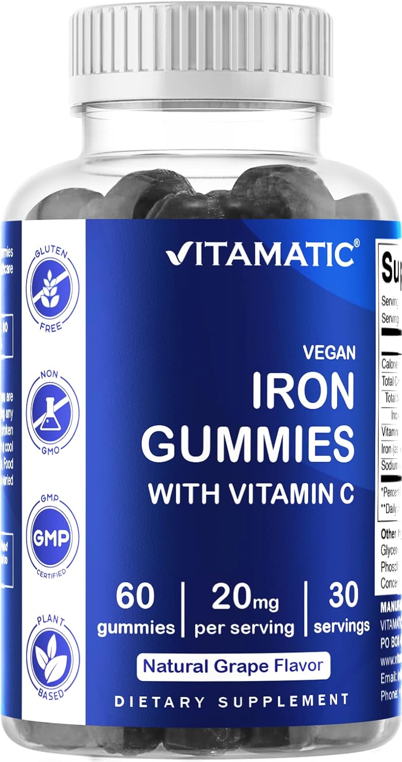 Iron Gummies Supplement for Women & Men - 20mg Serving - 60 Vegan Gummies - Delicious Iron Gummy Vitamins with Vitamin C - 2 Pack of 60 Count