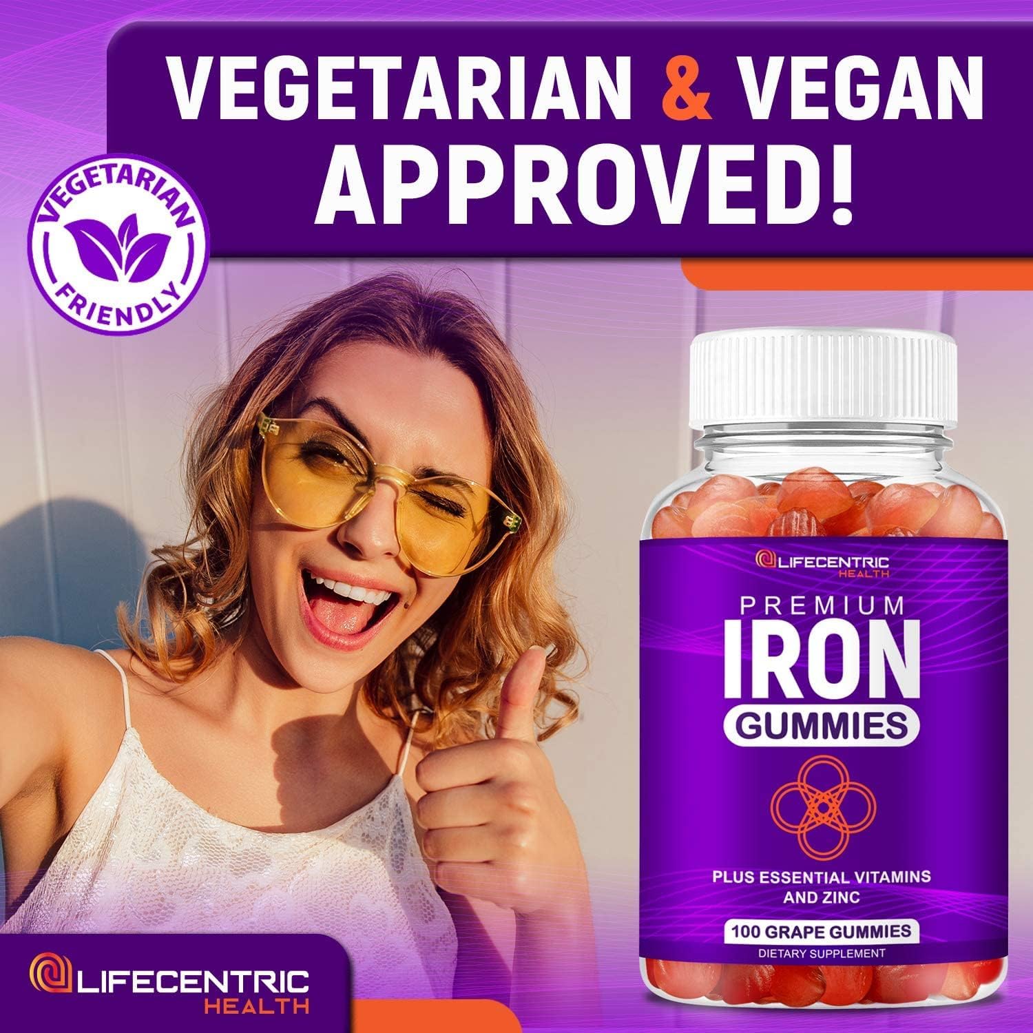 Iron Gummies with Biotin, Zinc, Vitamin B, and Folic Acid for Adults & Kids - Vegan & Gluten Free Energy Boosting Supplement for Anemia