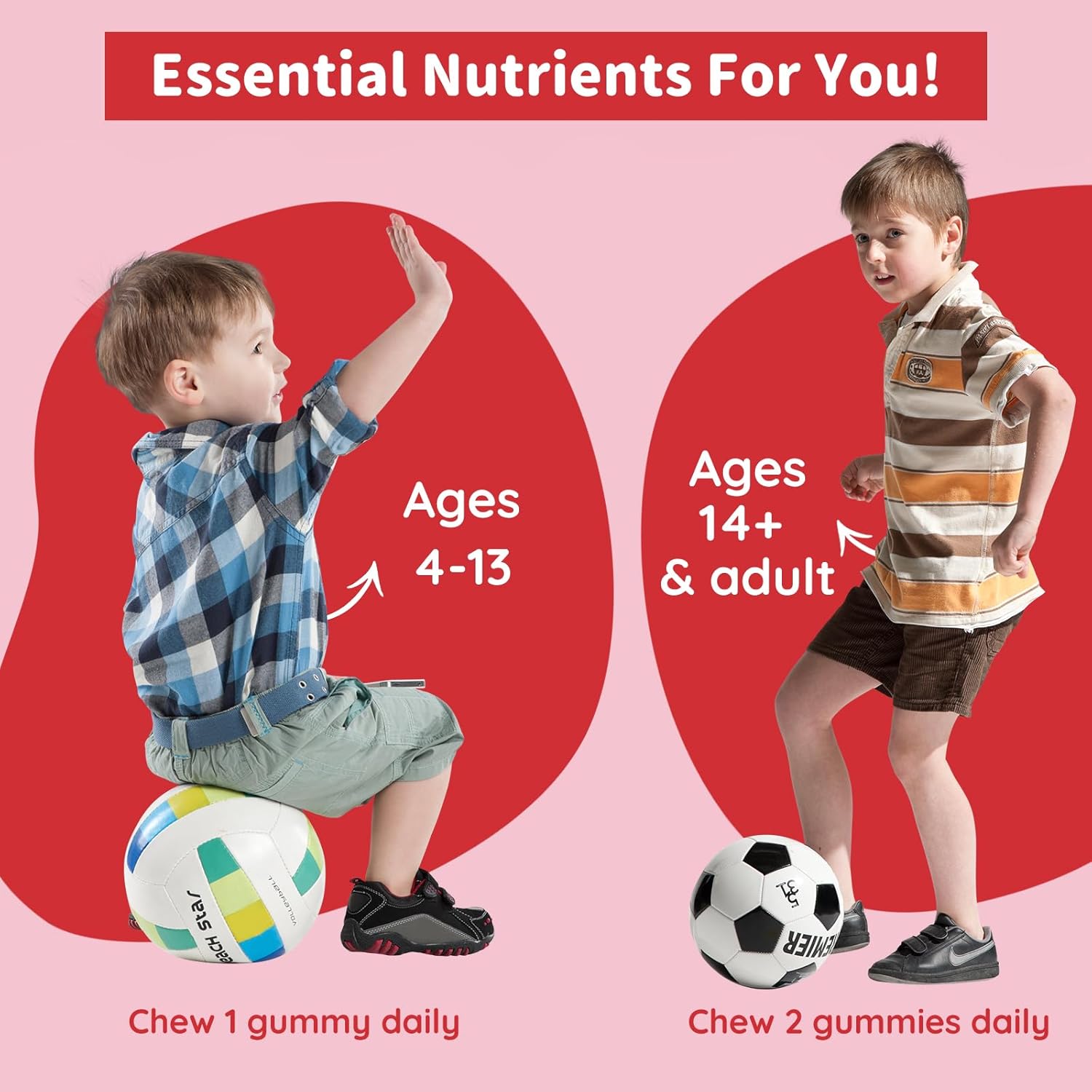 Iron Gummies with Multivitamin for Kids, Women & Men - Strawberry Flavor, Vegan - 60ct
