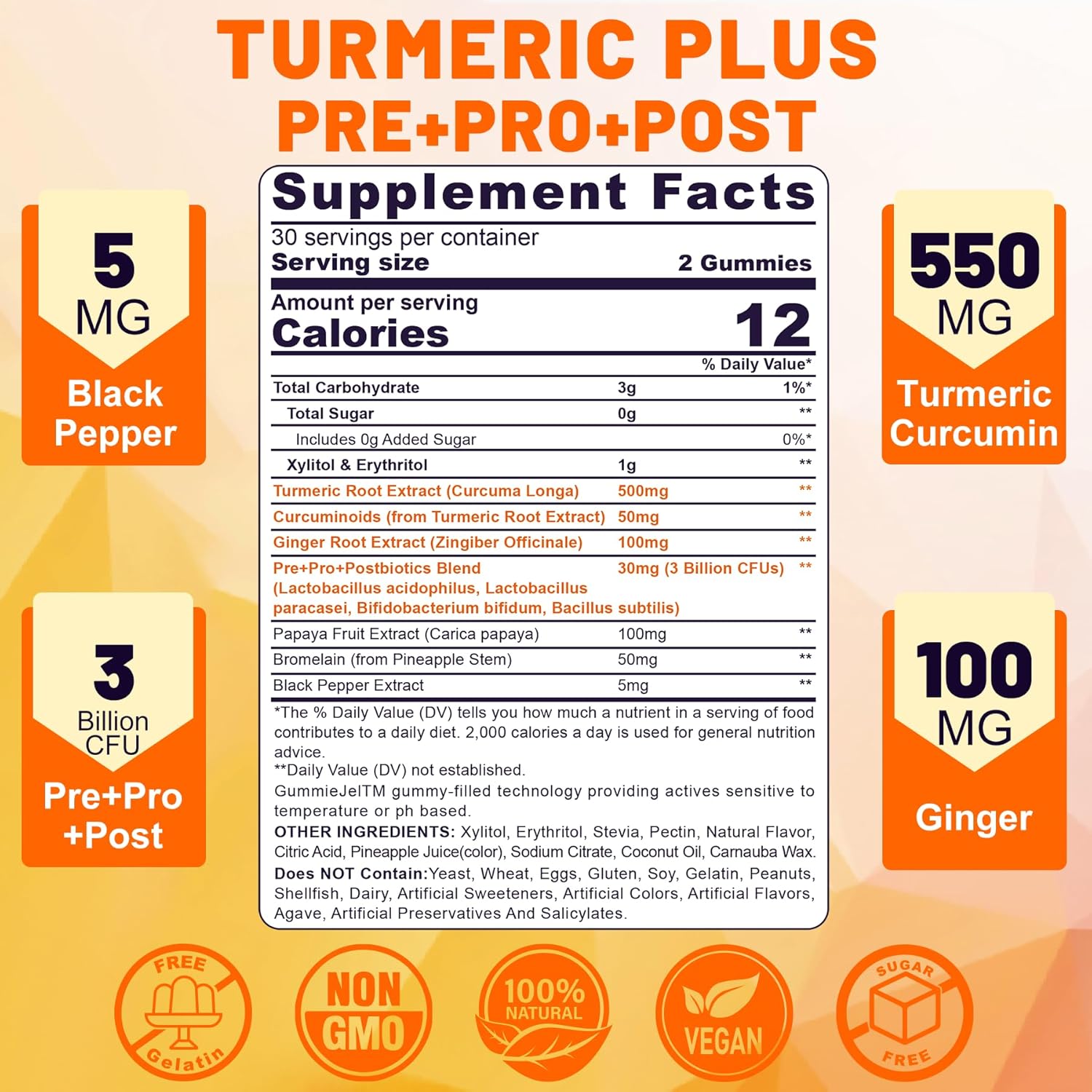 Iron Gummies with Turmeric, Vitamin C, and Prebiotics for Iron Deficiency and Immune Health - 2 Pack