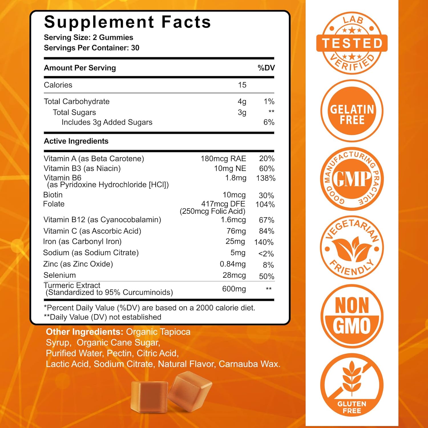 Iron Gummies with Turmeric, Vitamin C, and Prebiotics for Iron Deficiency and Immune Health - 2 Pack