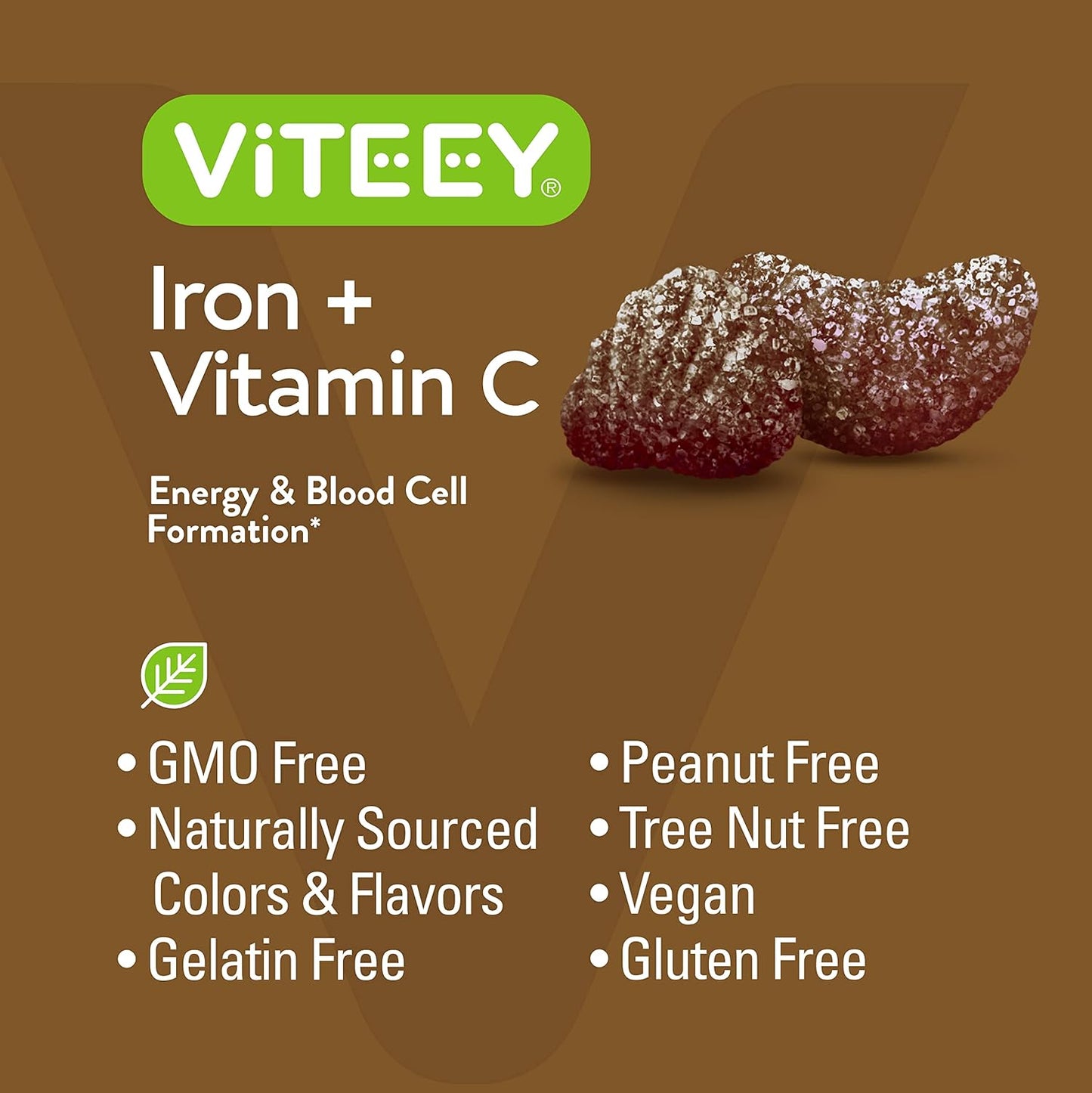 Iron Gummies with Vitamin C 20mg + 26mg for Anemia & Energy - Vegan Chewable Grape Supplements