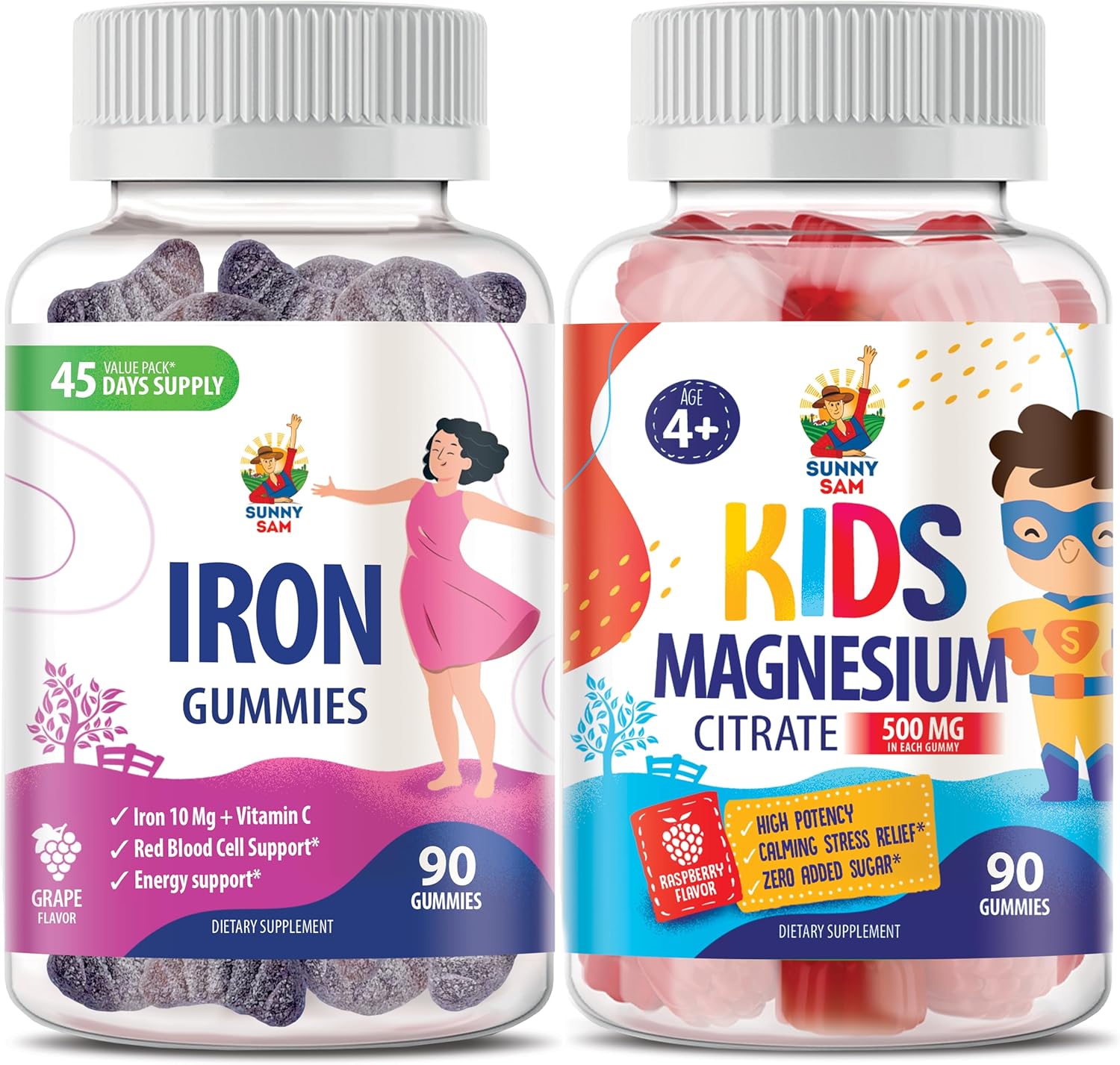 Iron Gummies with Vitamin C for Adults and Magnesium Gummies for Kids - 500mg Iron Vitamins