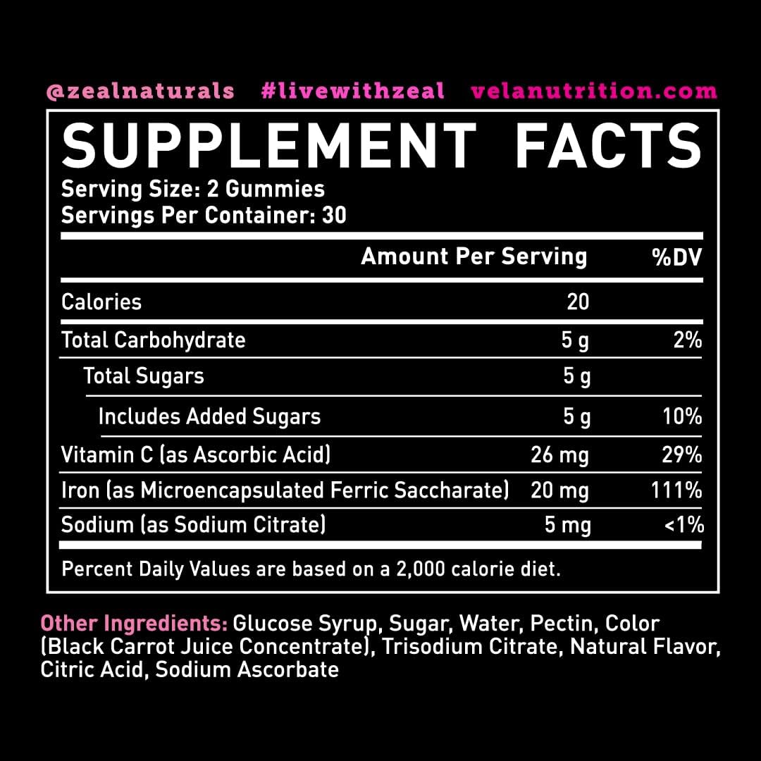 Iron Gummies with Vitamin C for Energy Levels & Red Blood Cells - 20mg per Serving - Non-GMO, GMP Certified - 60 Count