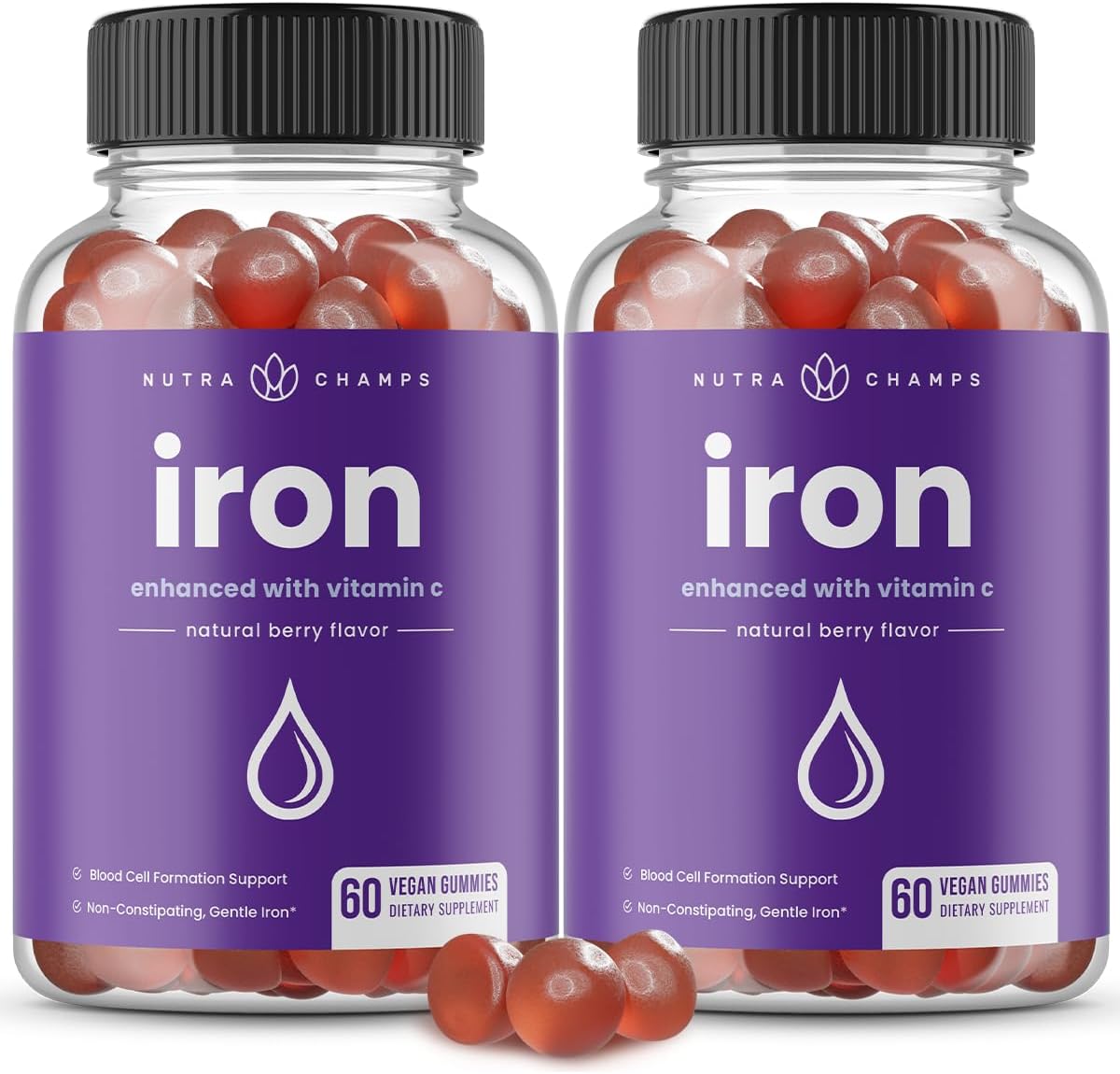 Iron Gummies with Vitamin C for Iron Deficiency & Anemia Support - 120 Gummies, Energy & Immune Boost - Pack of 2