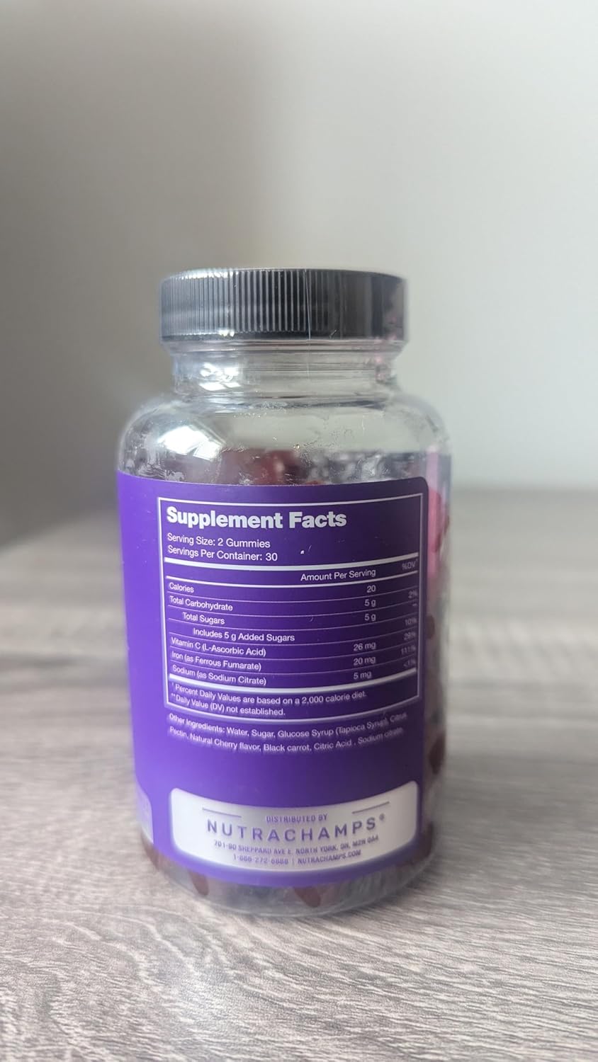 Iron Gummies with Vitamin C for Iron Deficiency & Anemia Support - 120 Gummies, Energy & Immune Boost - Pack of 2