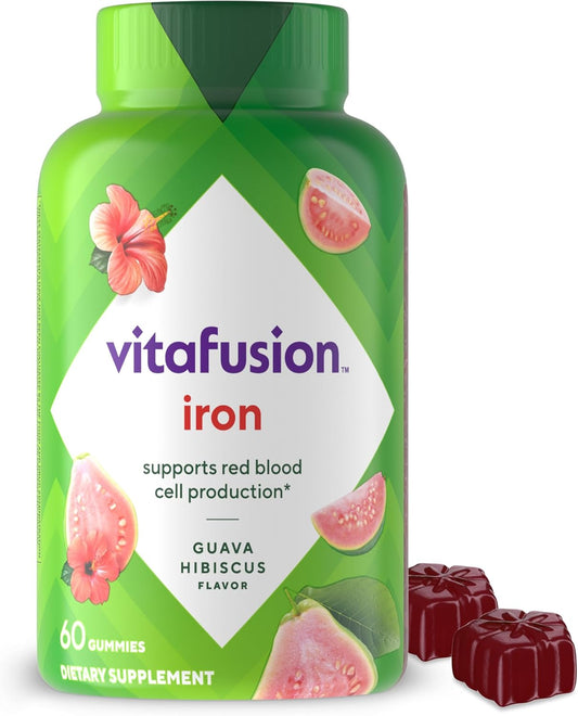 Iron Gummy Vitamin Supplement for Red Blood Cell Production - Guava Hibiscus Flavor - 60 Count - 30 Servings