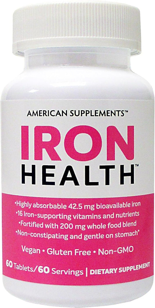 Iron Health 42.5 Mg Non-Constipating Iron Supplement with 16 Iron-Supporting Vitamins and Nutrients - 60 Tablets