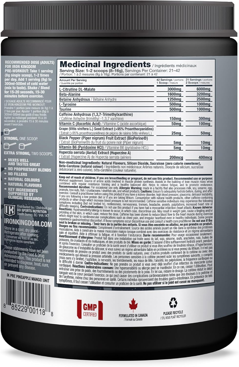 Iron Kingdom Pre Workout Powder: Caffeine, Beta Alanine, Aminos for Focus, Endurance, Pump - Energy Drink Powder, Natural Pineapple Mango - 42 Servings