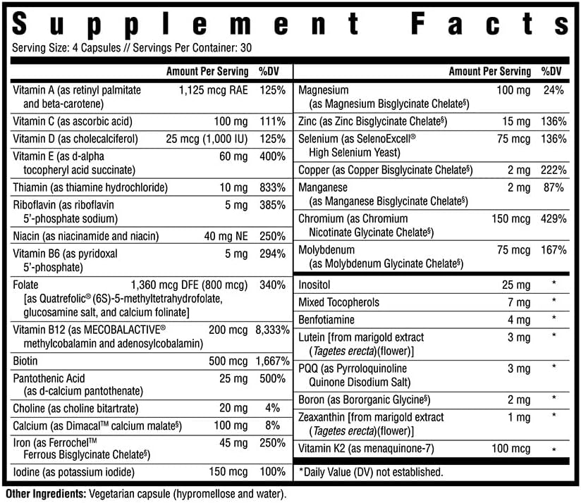 Iron Multivitamin for Energy & Immune Support - Includes Magnesium & Vitamin B12 - 45mg, 120 Capsules