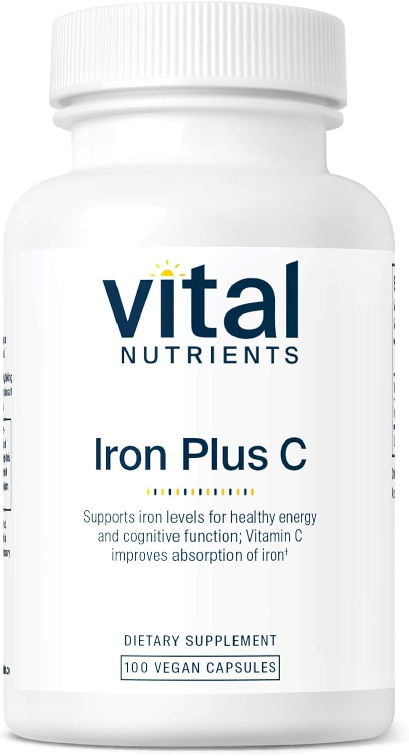 Iron Plus C Supplement | 20mg Iron & 200mg Vitamin C | Boost Iron & Energy | Vegan & Non-GMO | 100 Capsules