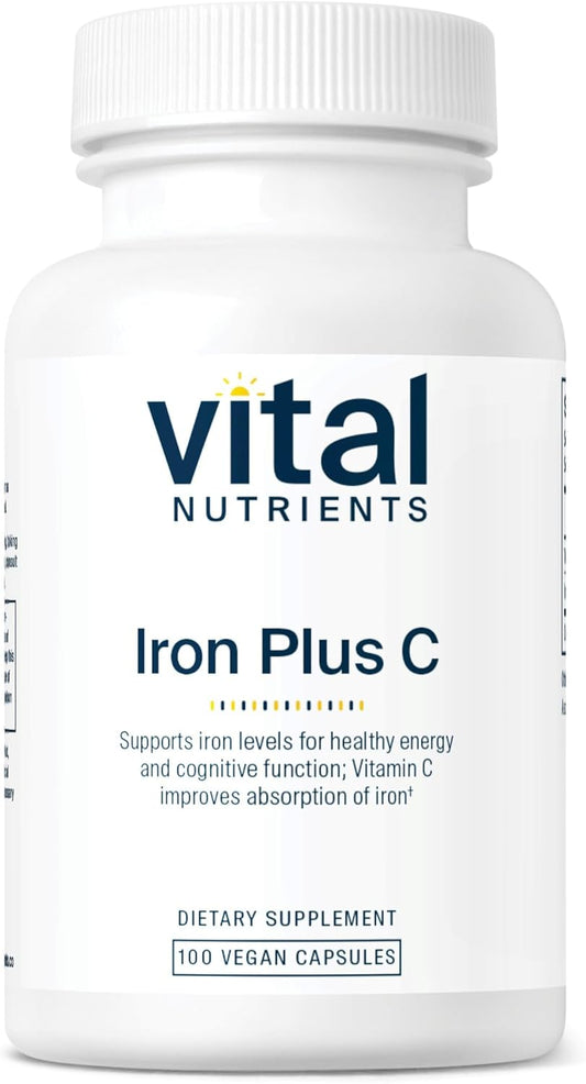 Iron Plus C Supplement | 20mg Iron & 200mg Vitamin C | Boost Iron & Energy | Vegan & Non-GMO | 100 Capsules