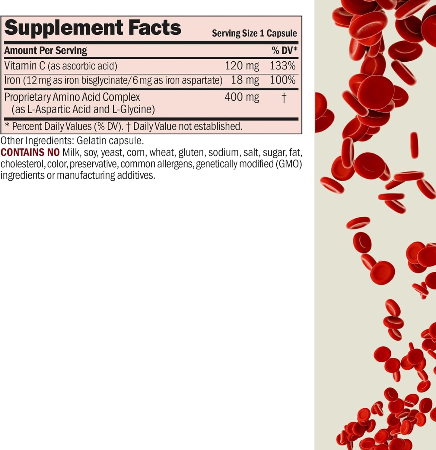 Iron Plus Capsules - 18mg Amino Acid Chelated Iron with Vitamin C for Absorption