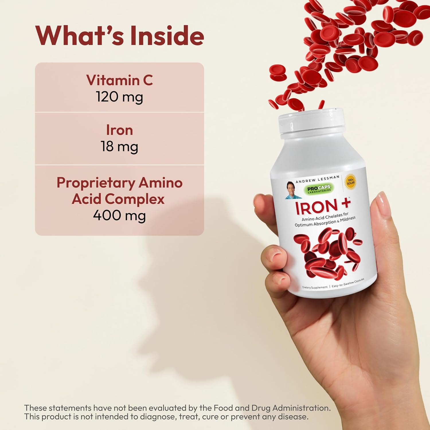 Iron Plus Capsules - 18mg Amino Acid Chelated Iron with Vitamin C for Absorption