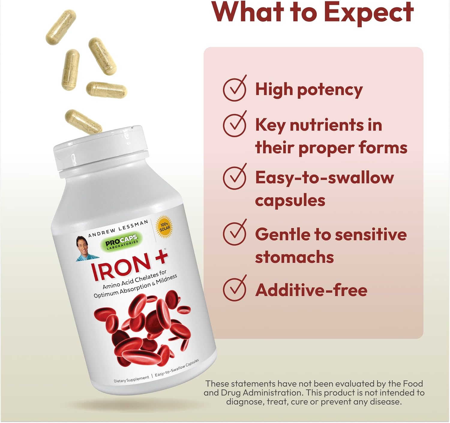 Iron Plus Capsules - 18mg Amino Acid Chelated Iron with Vitamin C for Absorption