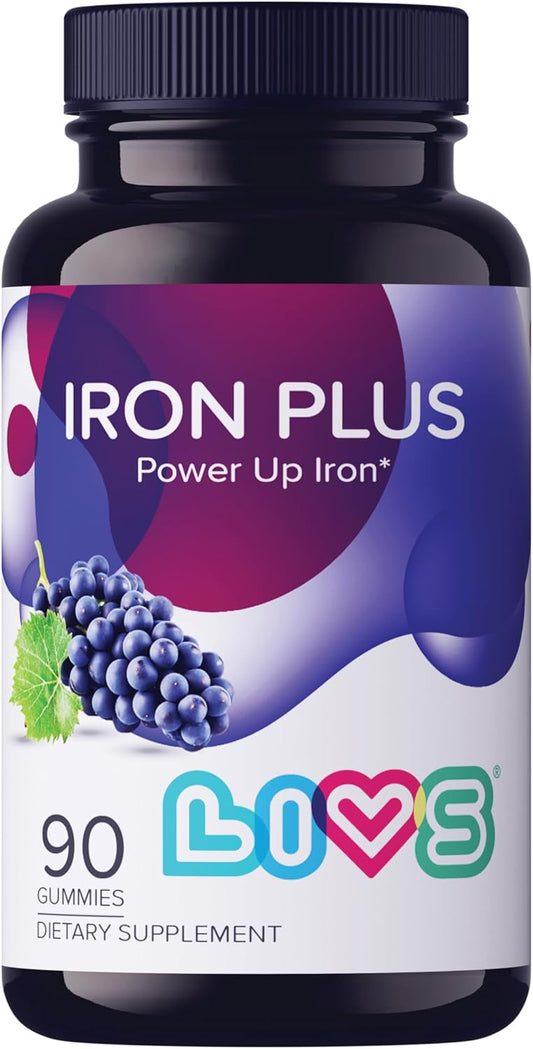Iron Plus Gummy Vitamins with Vitamin C - All-Natural, Gluten-Free, Non-GMO, Vegan | Made in USA | Grape Flavor, 90 Count