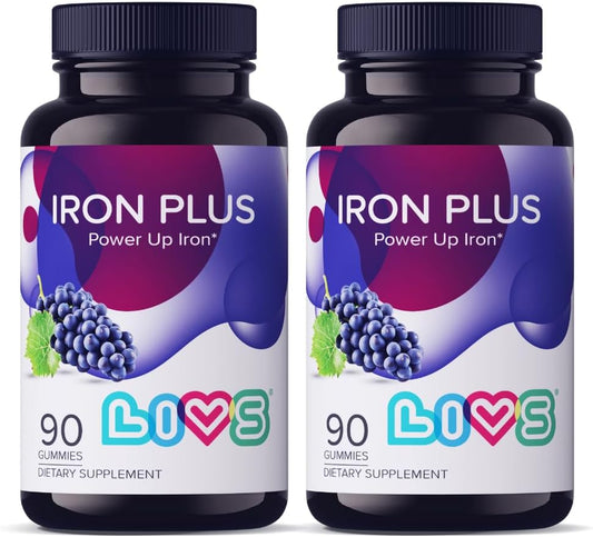 Iron Plus Gummy Vitamins with Vitamin C - All-Natural USA Made Iron Gummies for Adults & Kids - Gluten-Free, Non-GMO & Vegan - Grape Flavored - 180 Count