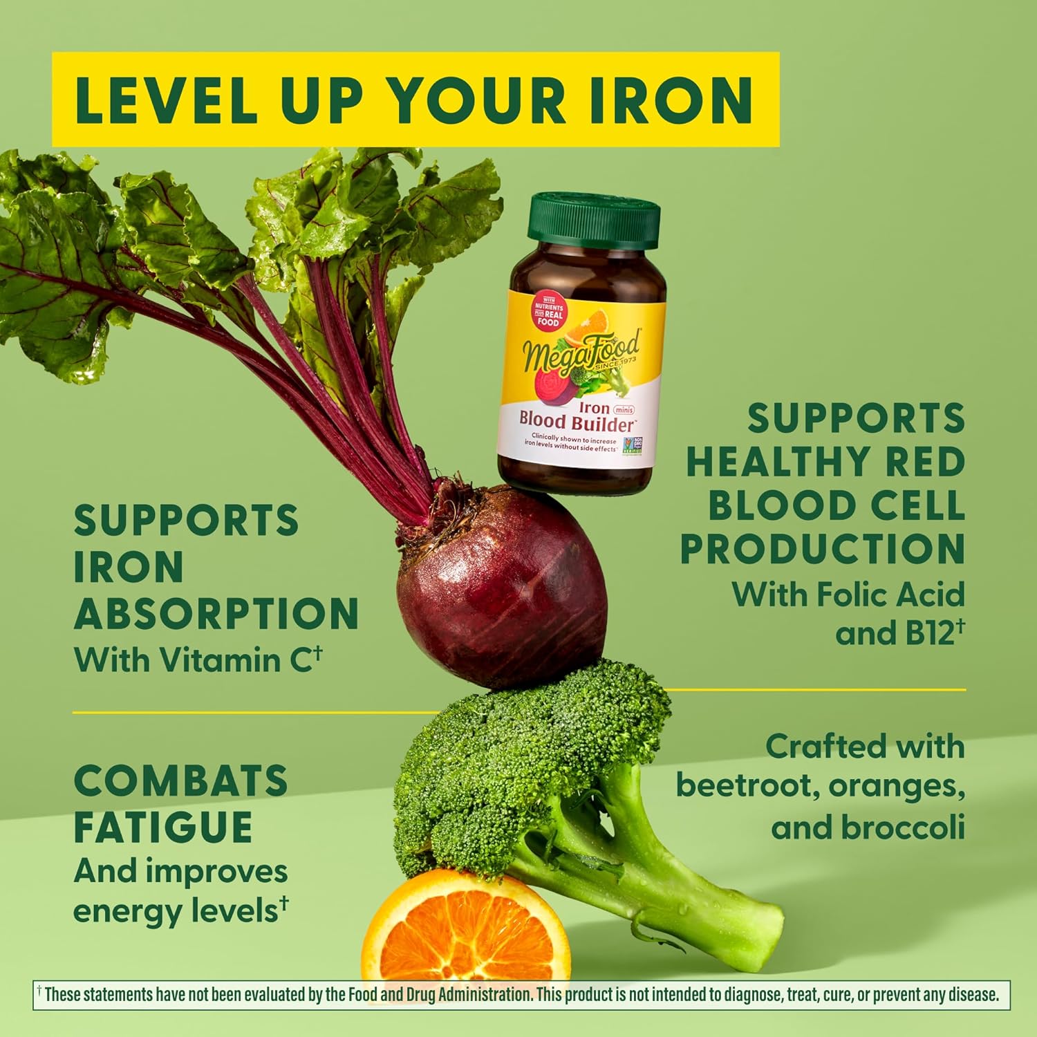 Iron-Rich Blood Builder Minis - Boost Iron Levels Naturally with Vitamin C, B12, & Folic Acid - Vegan Formula - 72 Tablets