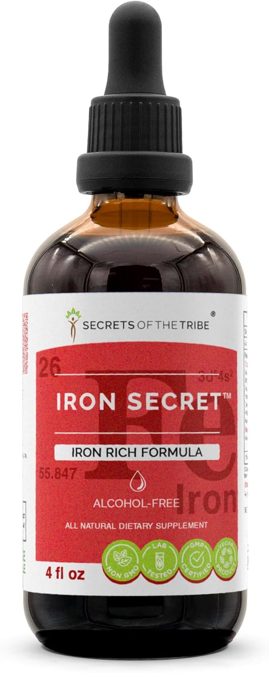 Iron Rich Herbal Supplement Blend Drops - Secrets Of The Tribe Iron Secret, Alcohol-Free Liquid Extract 4 Fl Oz