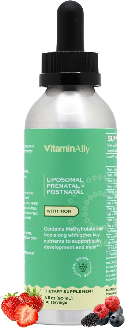 Iron-Rich Liposomal Liquid Prenatal & Postnatal Multivitamin Drops| Non-GMO & Gluten Free| Easy to Swallow| Supports Baby & Mom| 30 Day Supply
