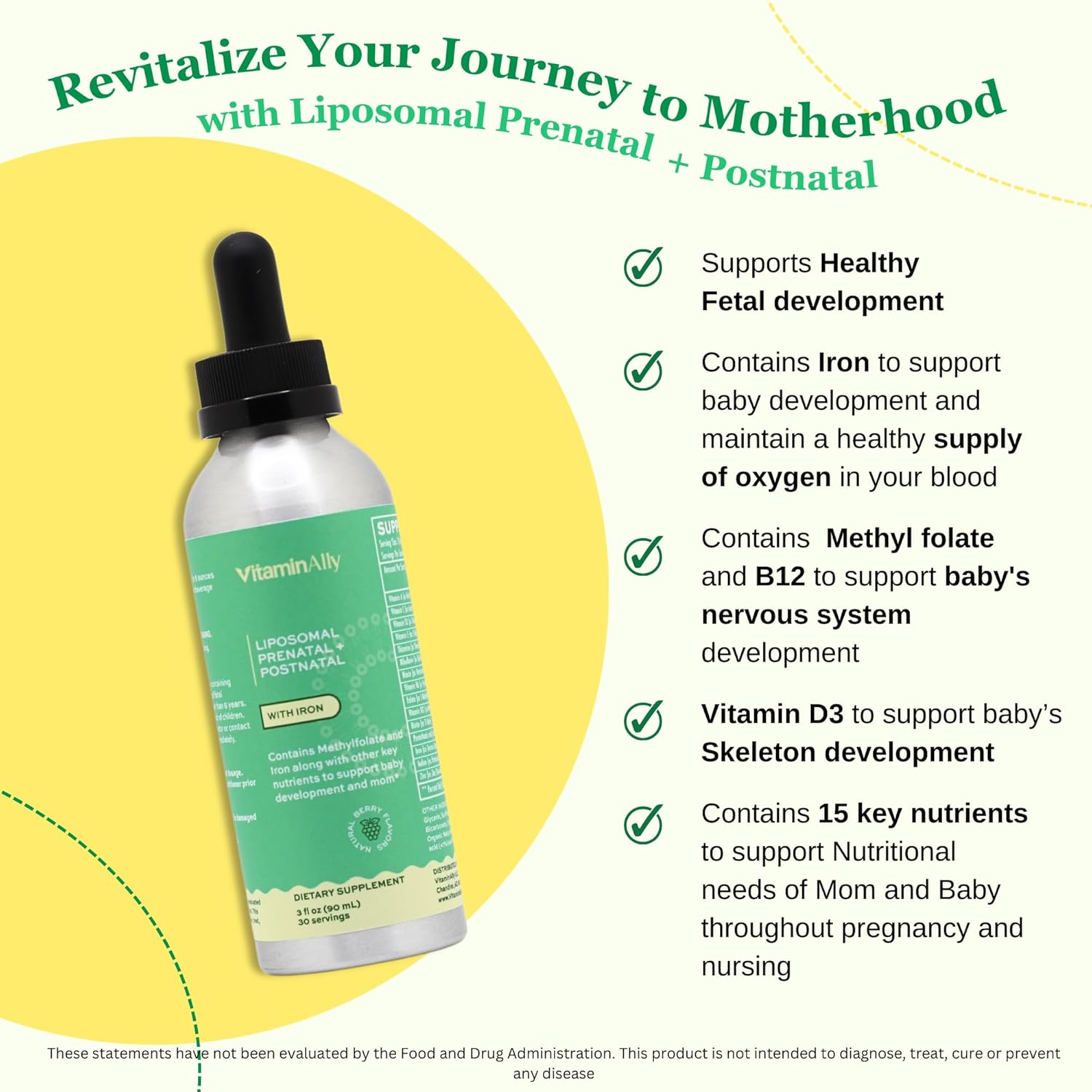 Iron-Rich Liposomal Liquid Prenatal & Postnatal Multivitamin Drops| Non-GMO & Gluten Free| Easy to Swallow| Supports Baby & Mom| 30 Day Supply