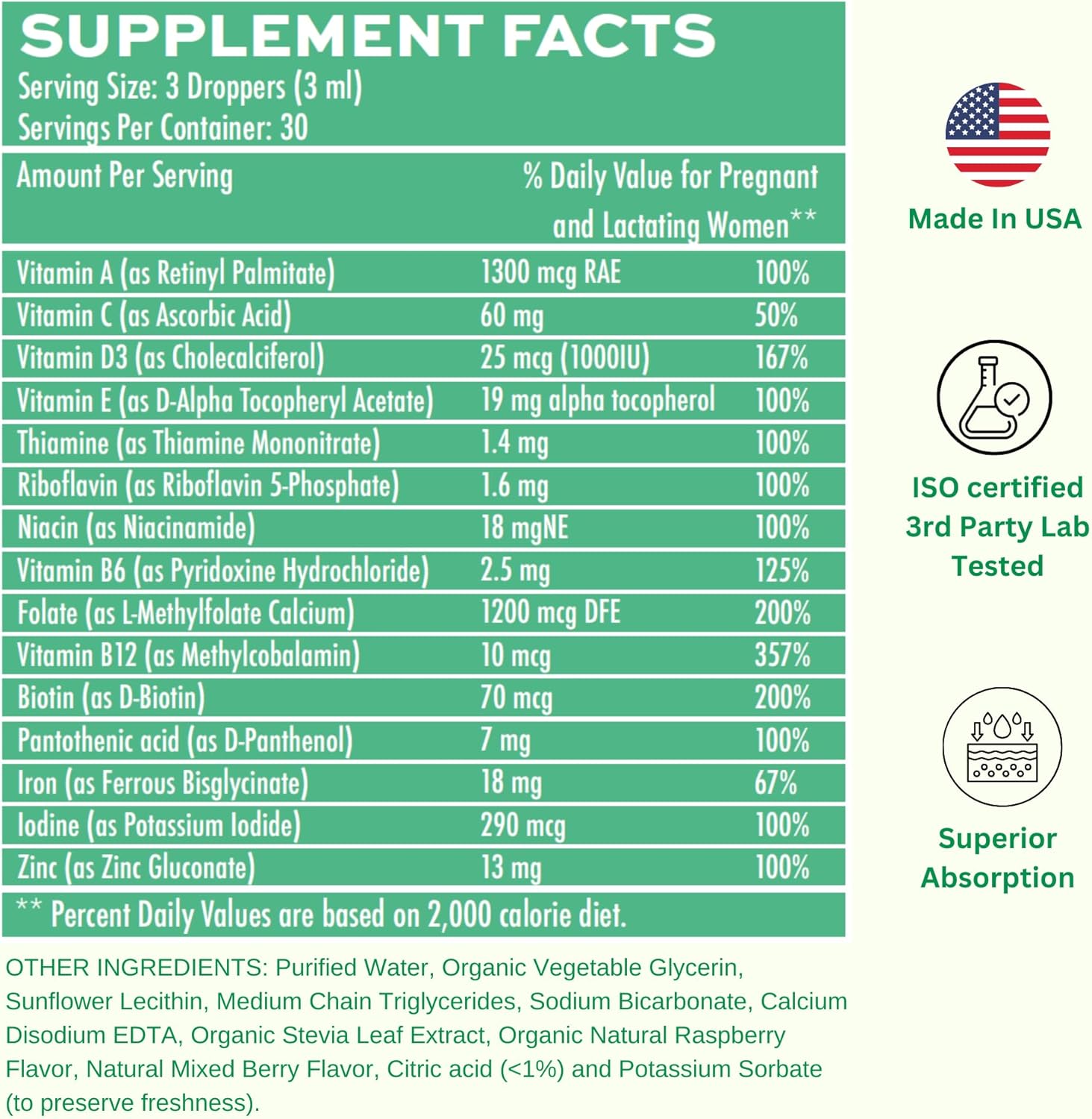 Iron-Rich Liposomal Liquid Prenatal & Postnatal Multivitamin Drops| Non-GMO & Gluten Free| Easy to Swallow| Supports Baby & Mom| 30 Day Supply