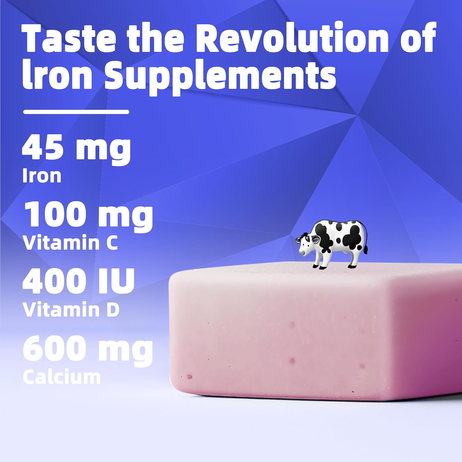 Iron Soft Chew Supplement with Vitamin C - Blueberry Flavored - Gluten Free - 60 Count - 2 Month Supply for Women, Men, and Kids