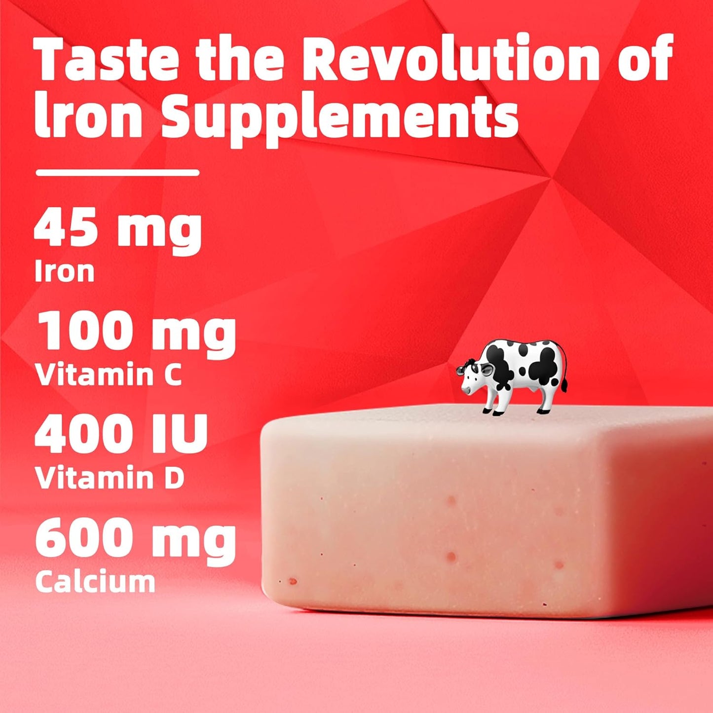 Iron Soft Chew Supplement with Vitamin C - Strawberry Flavored - Gluten Free - 60 Count - 2 Month Supply for Women, Men, and Kids