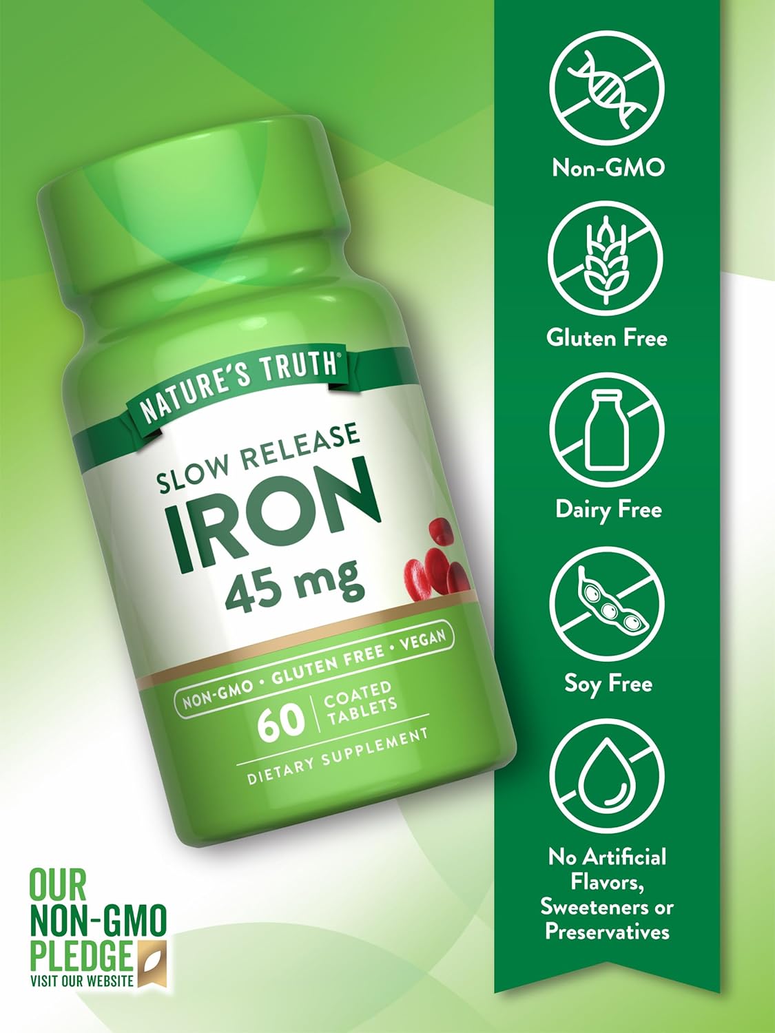 Iron Supplement 45 mg - 60 Count Ferrous Sulfate Capsules - Non-GMO & Gluten Free - Vitamin for Men and Women by Nature's Truth