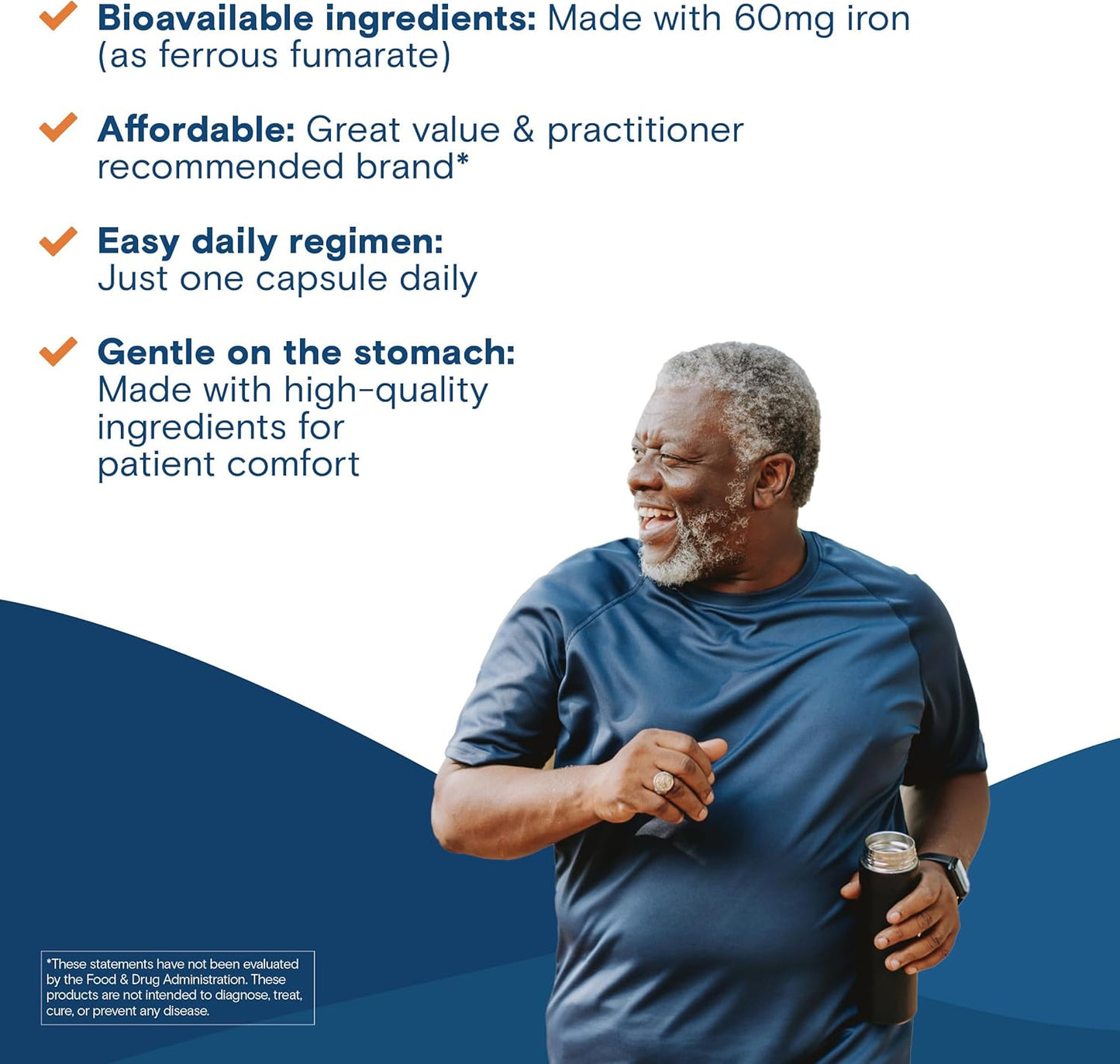Iron Supplement 60mg with Vitamin C for Bariatric Patients | Easy-to-Swallow Capsules for Men and Women | Non-GMO, Gluten, Dairy, and Soy Free | 60 Count
