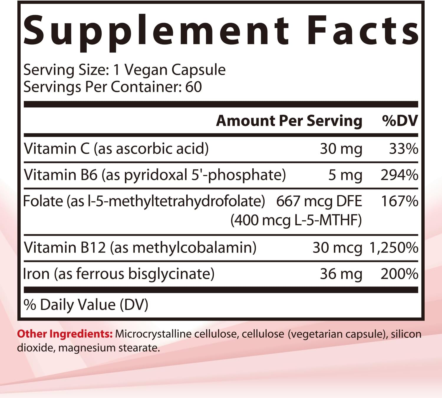 Iron Supplement for Women - 36mg Elemental Iron, Non-GMO, Non-Constipating, Ferrous Bisglycinate, with B & C Vitamins - Blood-Building & Energy Support - 60 Vegan Capsules