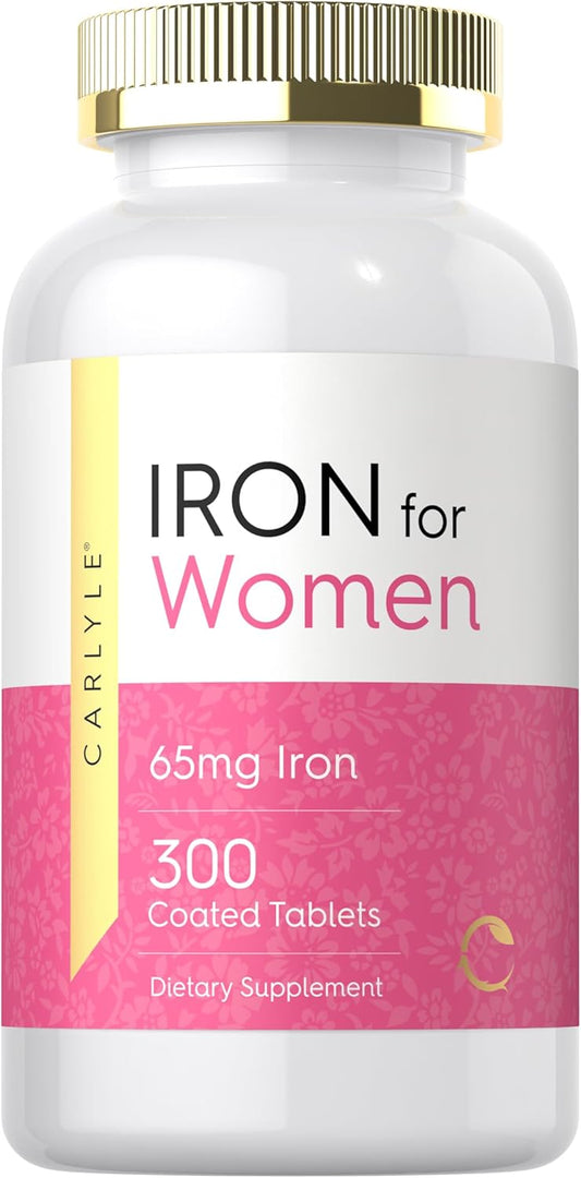 Iron Supplement for Women - 65mg | 300 Coated Tablets - Vegetarian, Non-GMO, Gluten Free