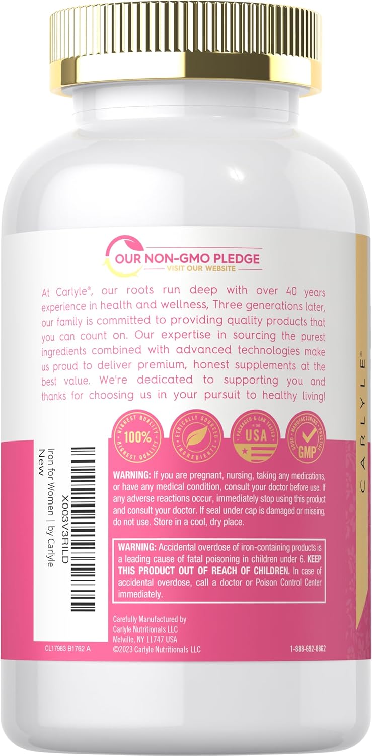 Iron Supplement for Women - 65mg | 300 Coated Tablets - Vegetarian, Non-GMO, Gluten Free