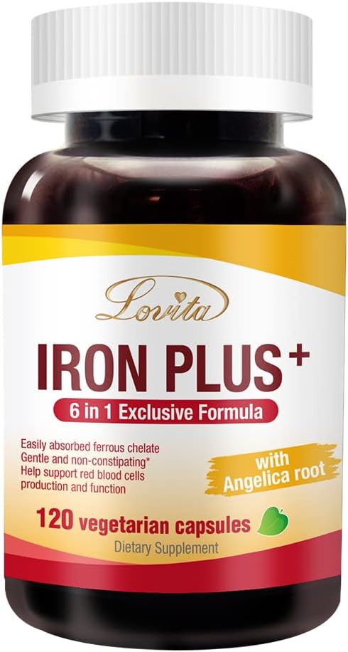 Iron Supplement for Women - Lovita Iron 18mg with Vitamin C, Dong Quai & B12 - Vegan Formula for Red Blood Cell Production - 120 Capsules
