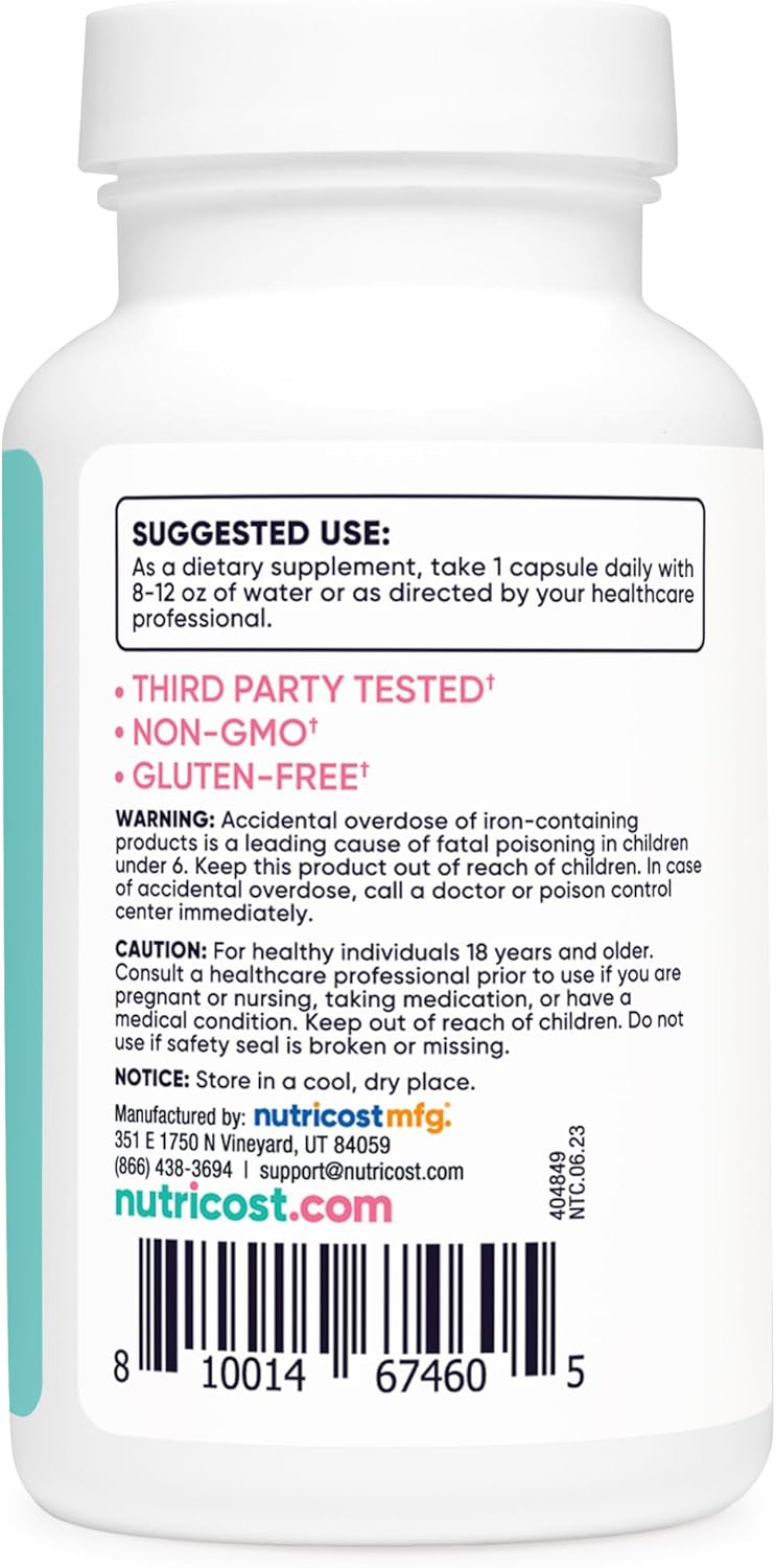 Iron Supplement for Women 65mg - 180 Capsules with Vitamin C, Folate, & B12 - Vegetarian, Non-GMO, Gluten-Free