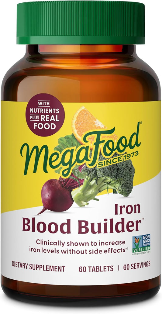 Iron Supplement for Women: MegaFood Blood Builder with Vitamin C, B12, and Folic Acid - Vegan Formula for Increased Iron Levels - 60 Tablets