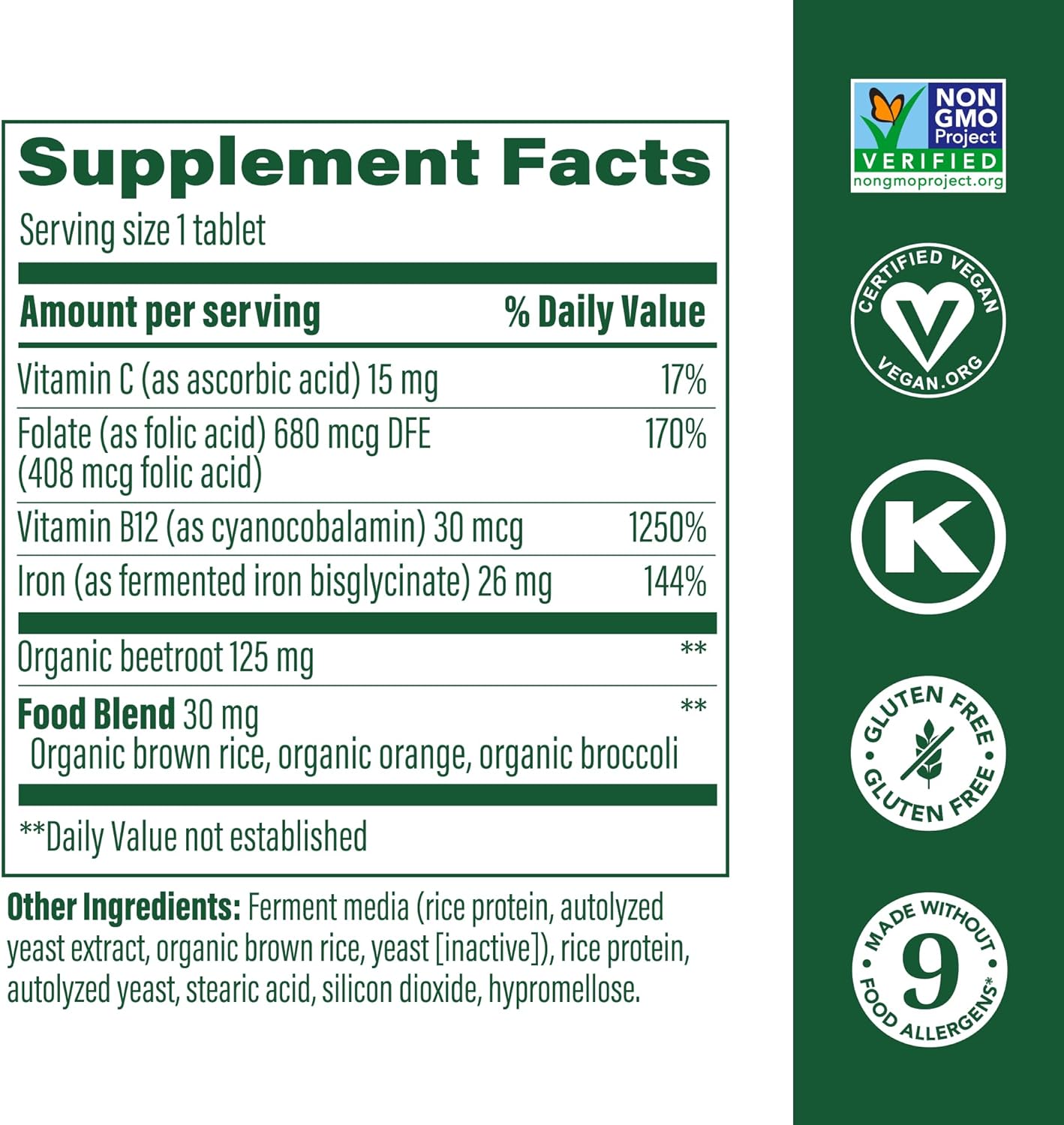 Iron Supplement for Women: MegaFood Blood Builder with Vitamin C, B12, Folic Acid - Vegan Formula to Boost Iron Levels Naturally - 30 Tablets