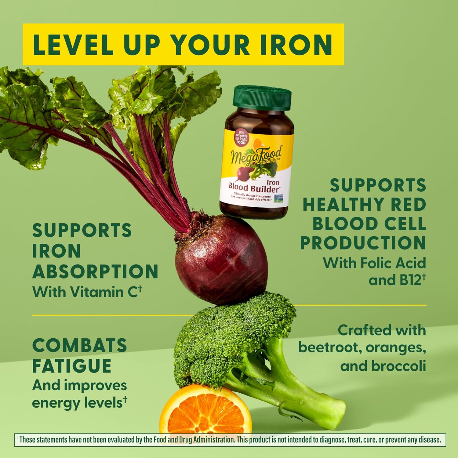 Iron Supplement for Women: MegaFood Blood Builder with Vitamin C, B12, Folic Acid - Vegan Formula to Boost Iron Levels Naturally - 30 Tablets