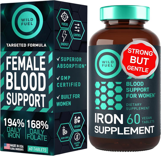 Iron Supplement for Women with Folic Acid - High Iron Vitamins for Anemia and Pregnancy - Gluten-Free Vegan Iron Pills - 60 Tablets