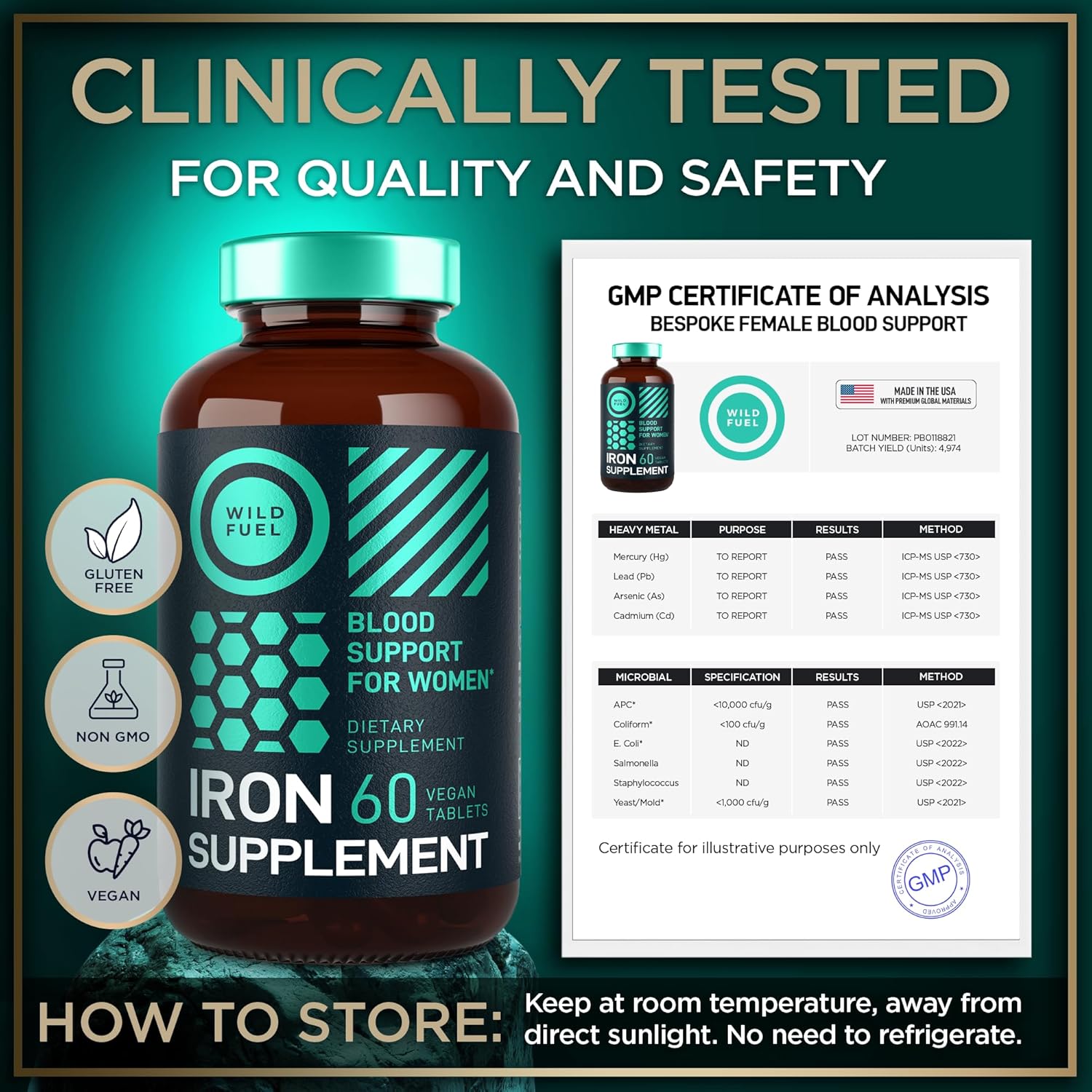 Iron Supplement for Women with Folic Acid - High Iron Vitamins for Anemia and Pregnancy - Gluten-Free Vegan Iron Pills - 60 Tablets