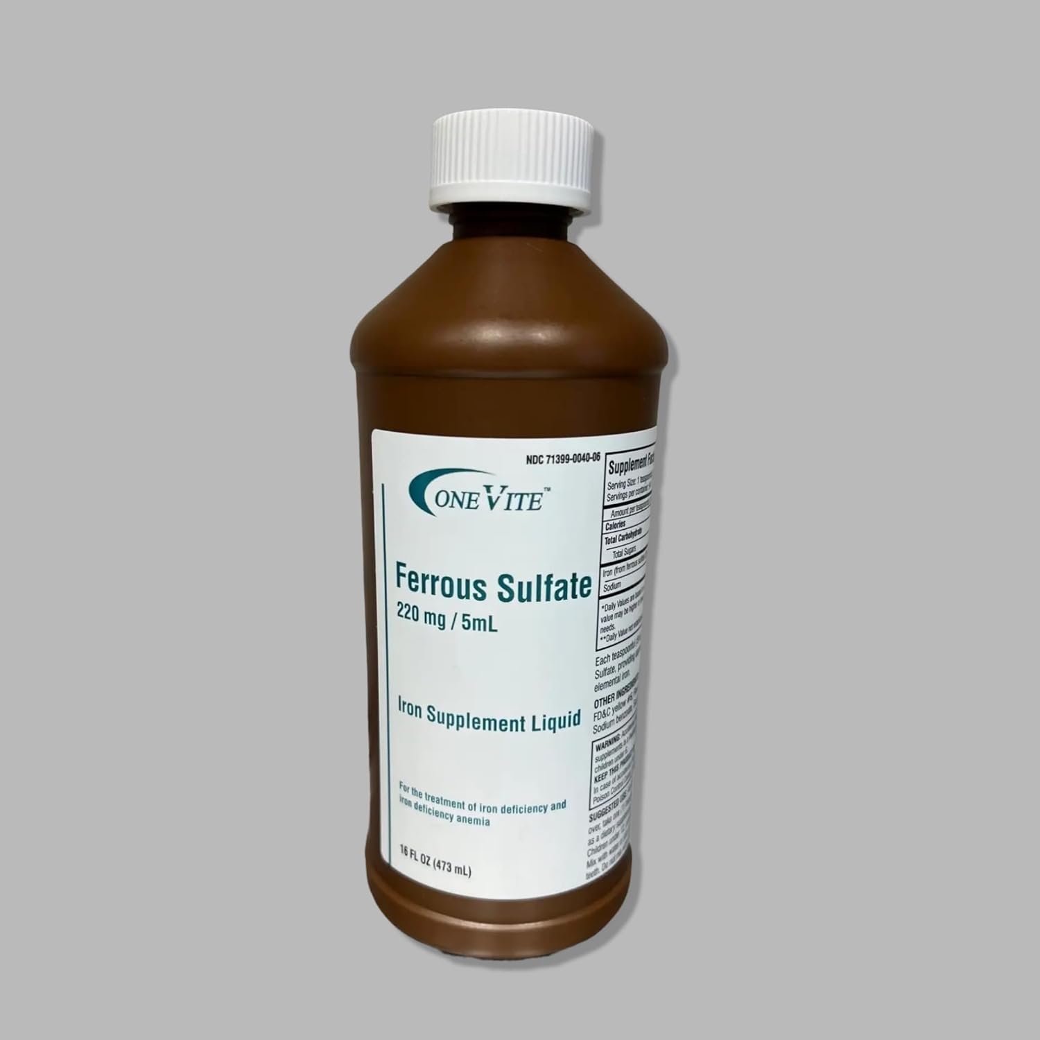Iron Supplement Liquid - ONE VITE Ferrous Sulfate 220mg/5ml, 16 Fl Oz Bottle