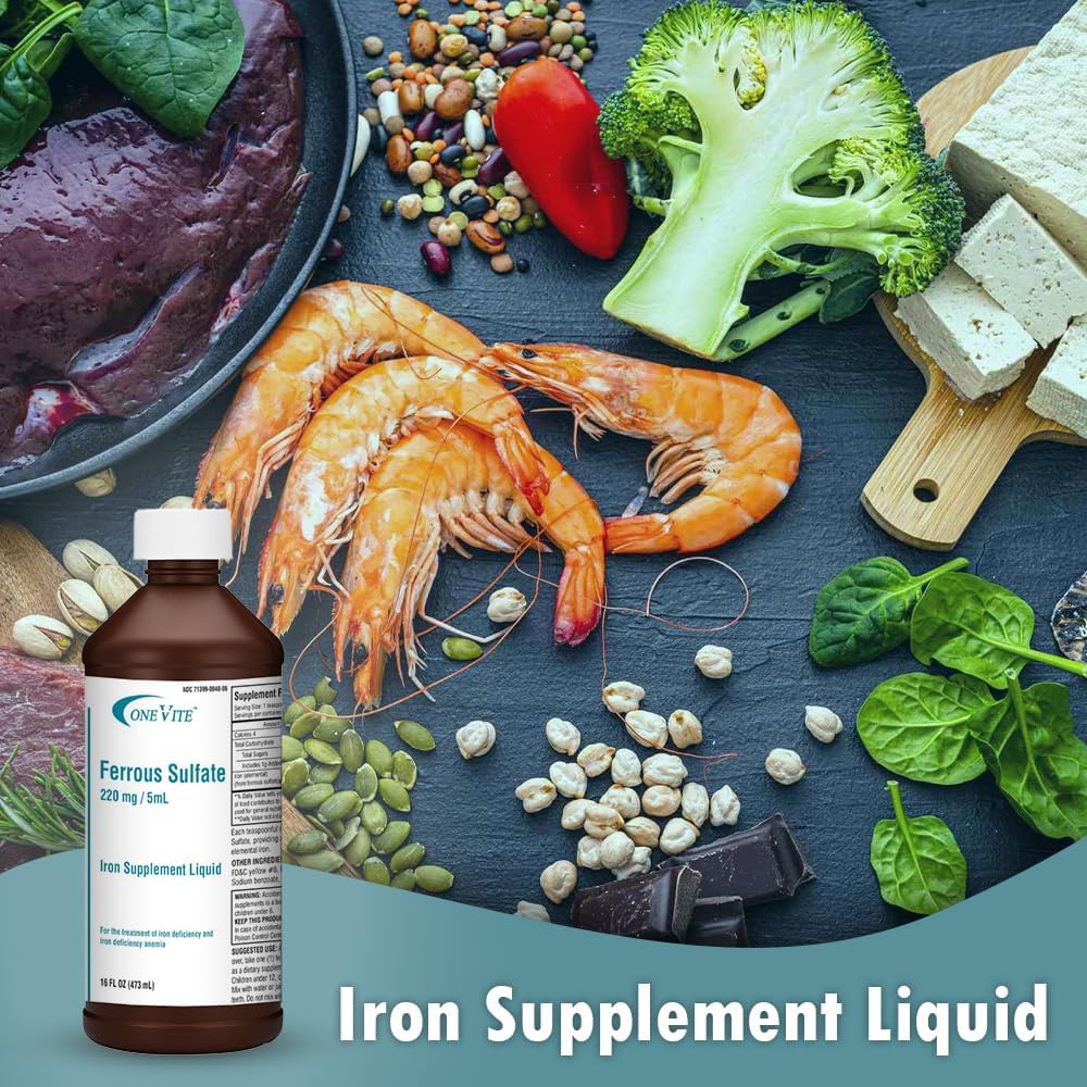 Iron Supplement Liquid - ONE VITE Ferrous Sulfate 220mg/5ml, 16 Fl Oz Bottle